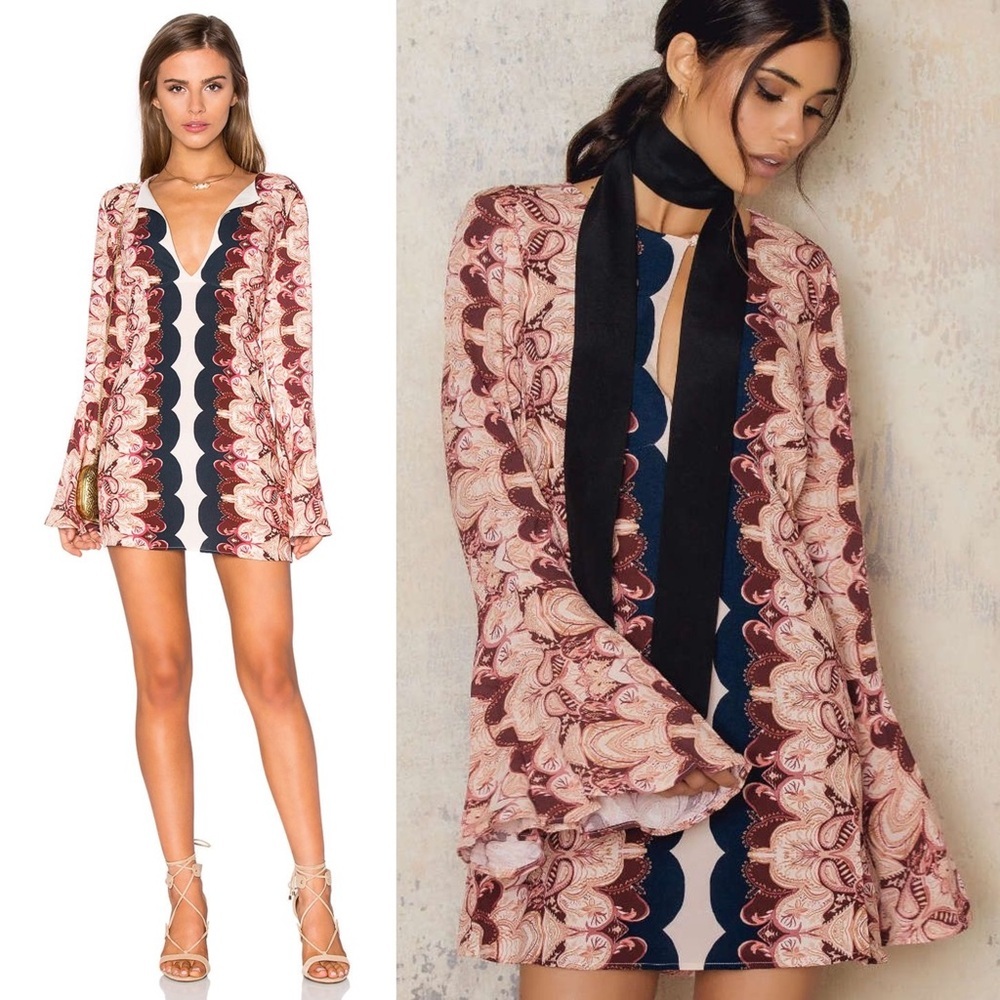 Free People Ossie Vibes Mini Dress in Pink Ivory size 6